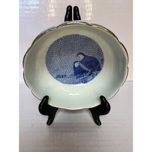 Arita Blue Chinese Quail Fine Japanese Porcelain Scalloped 6" Bowl